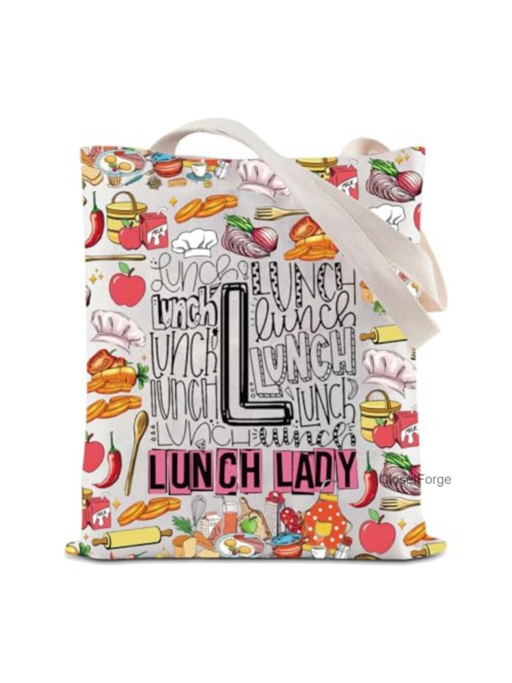 Waterproof Polyester Tote Bag for Work, Travel, Shopping, Gift for Lunch Lady